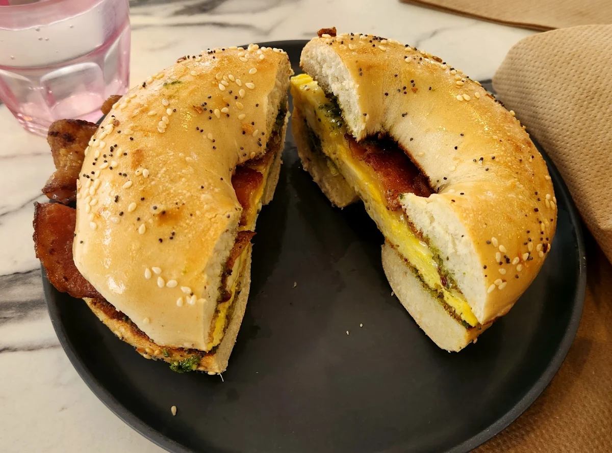Bacon Egg Cheese Pesto Everything Bagel