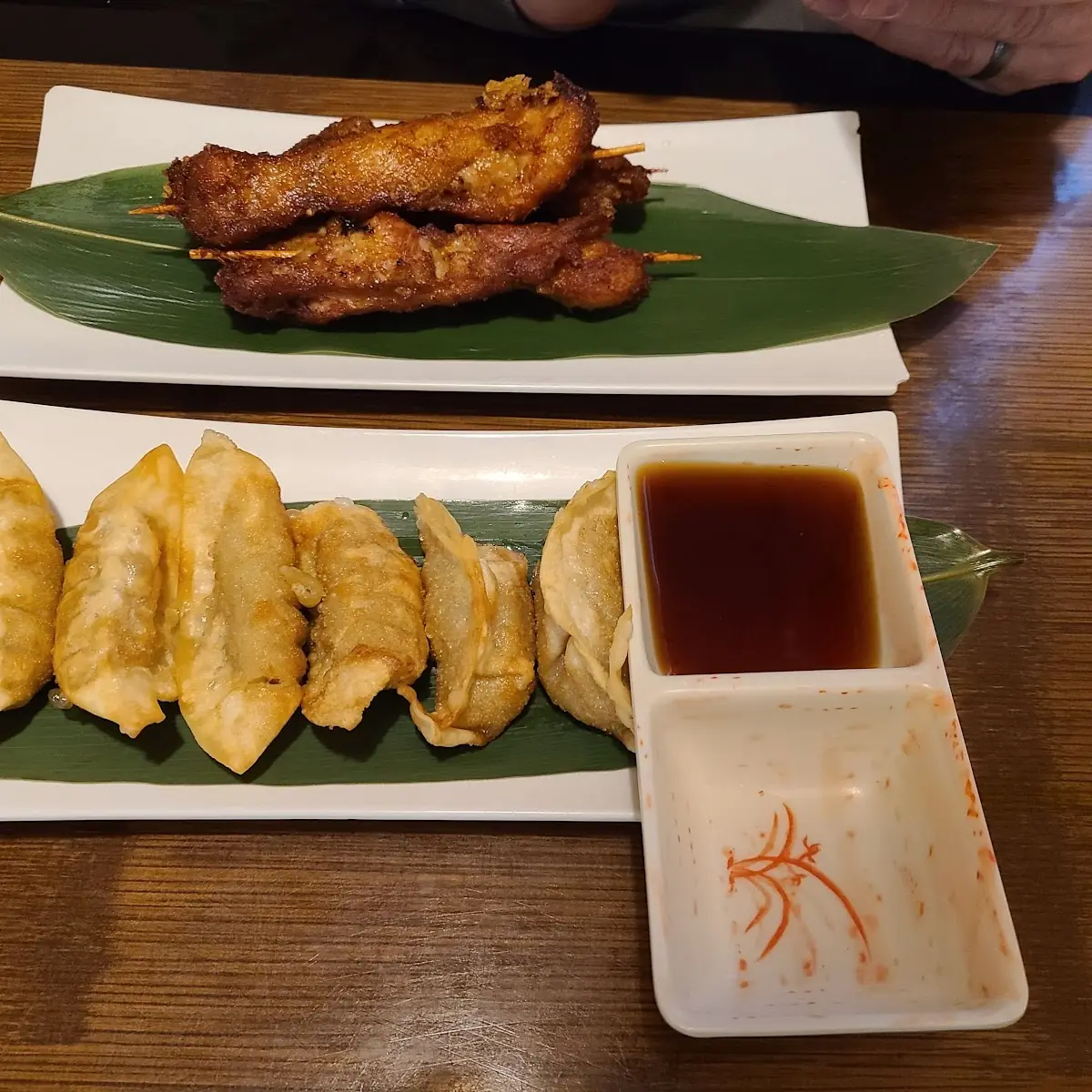 Chicken on Stick and Pot Stickers