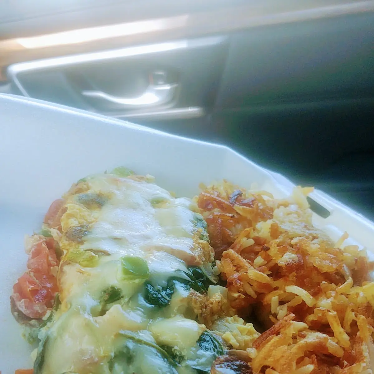 Veggie & Cheese Omelette with Extra Crispy Hash Browns