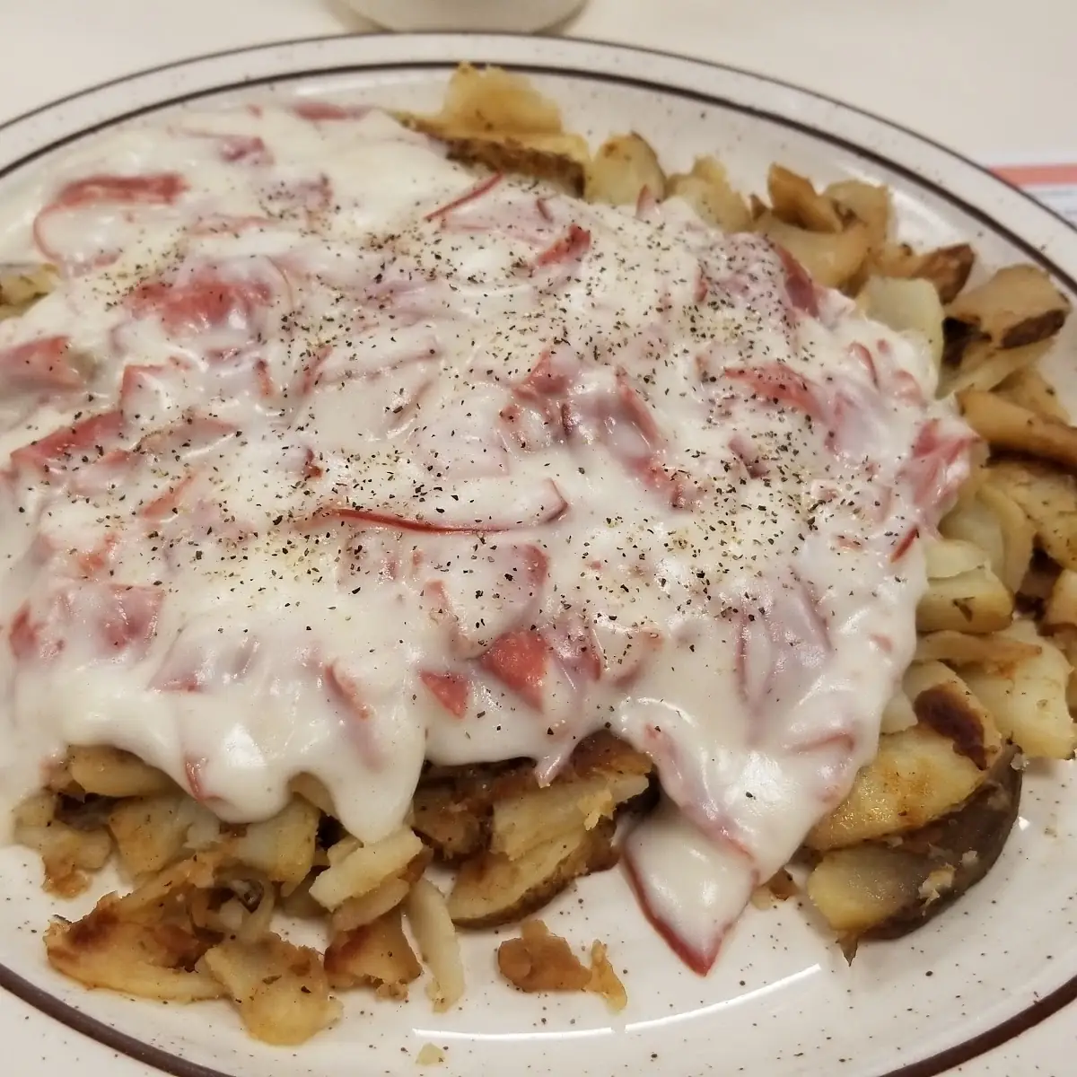 Cream Chipped Beef over Hash Browns