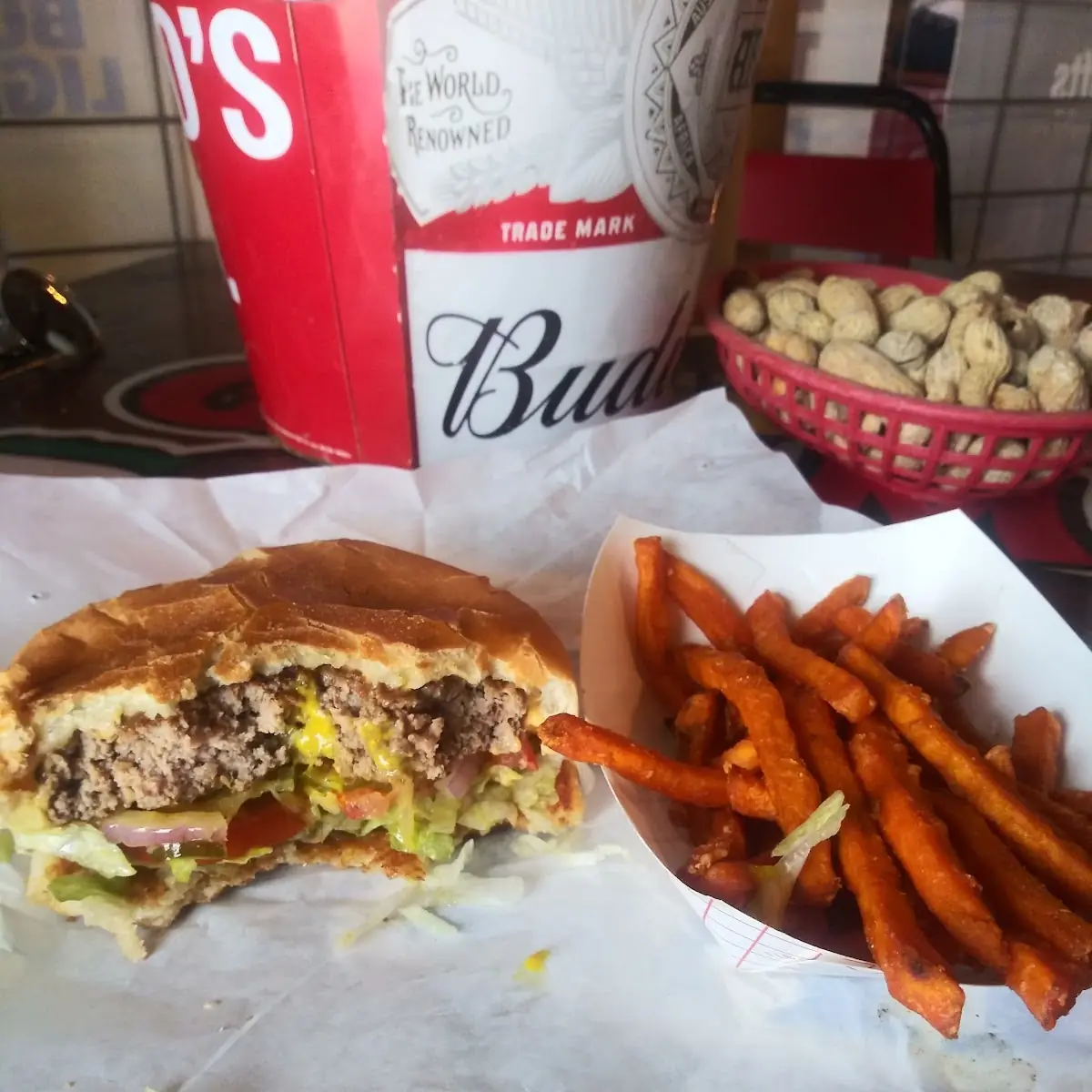 Cheese Burger and Sweet Potato Fries
