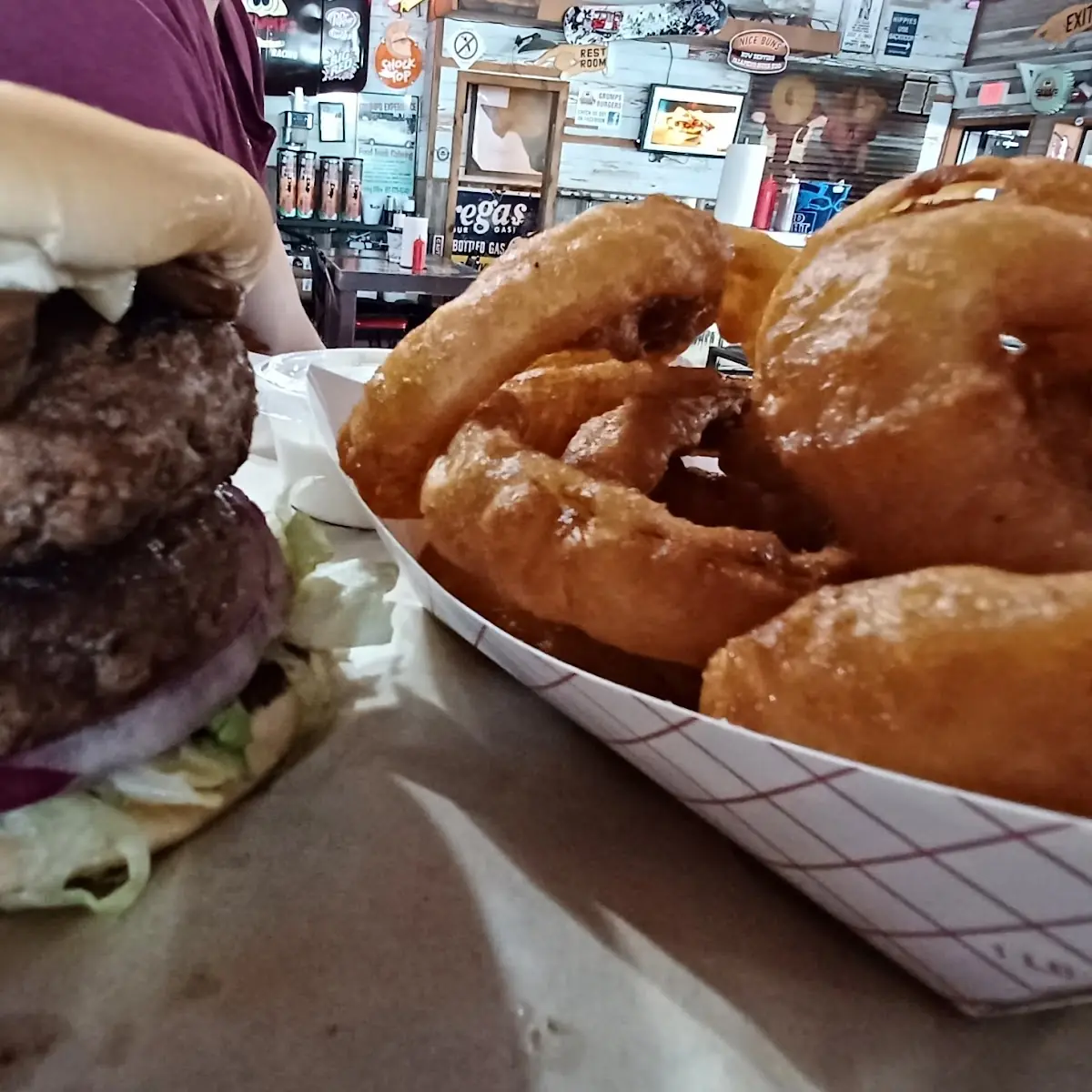 Double Cheeseburger and Onion Rings