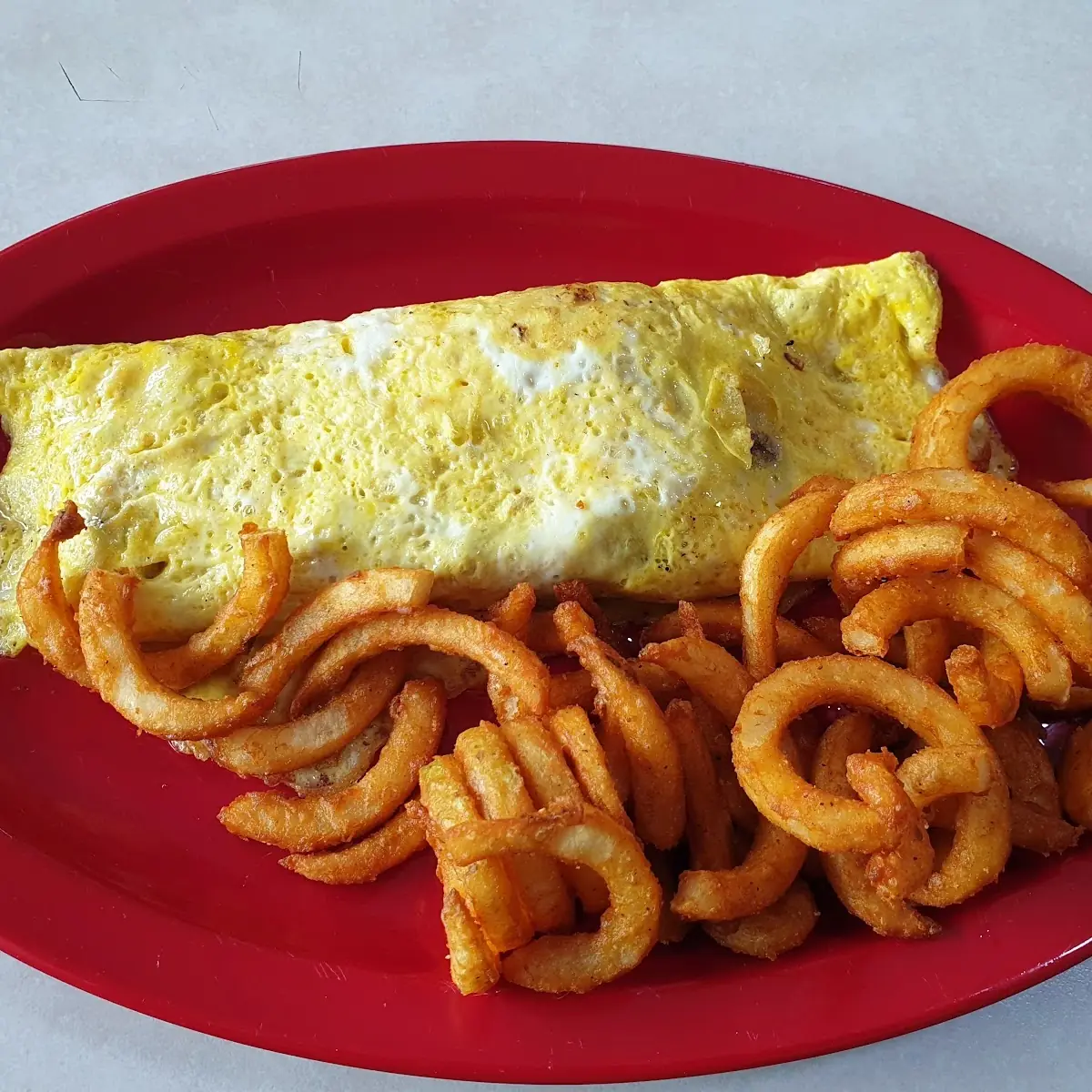 Western Omelette and Curly Fries