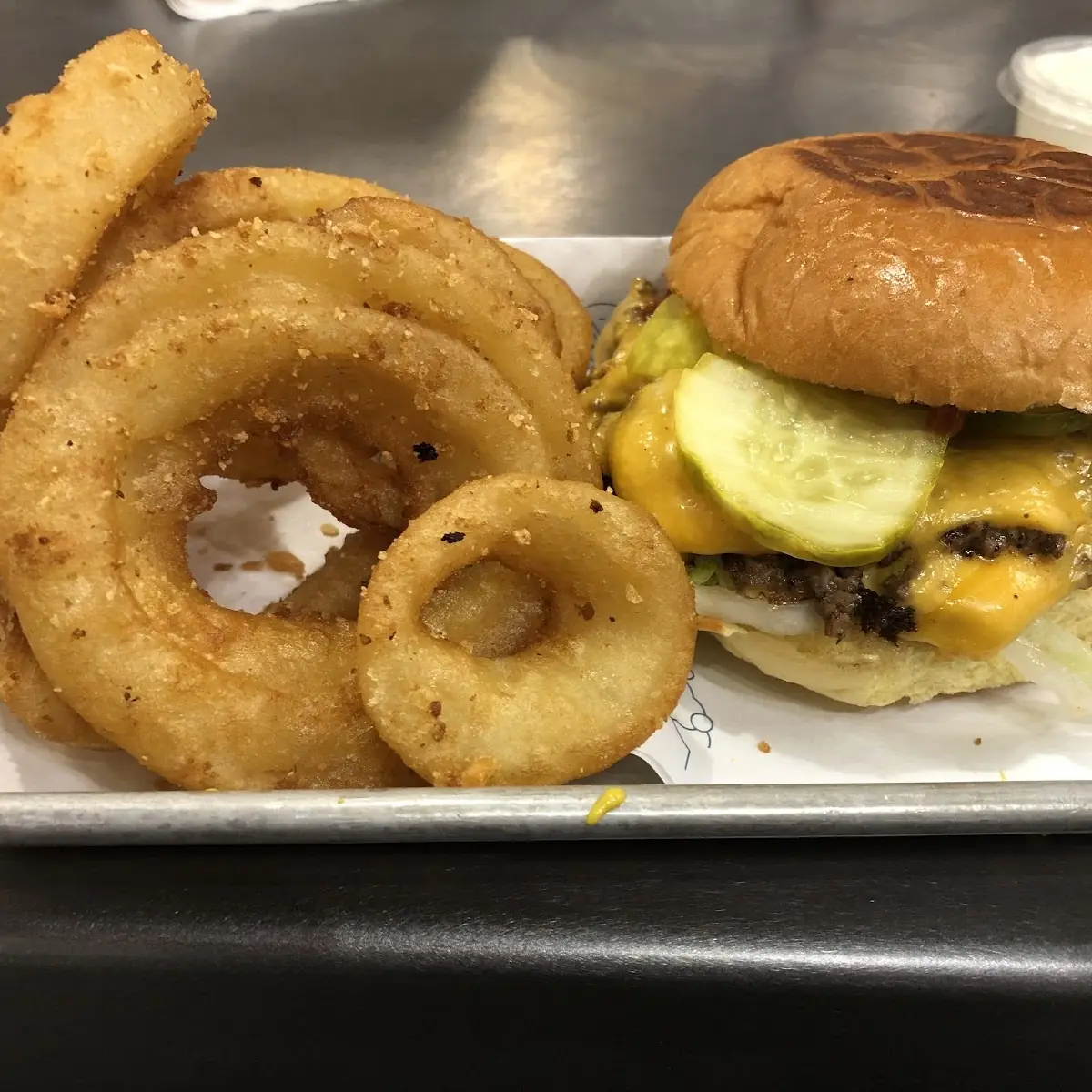 Double Smash Burger with Onion Rings