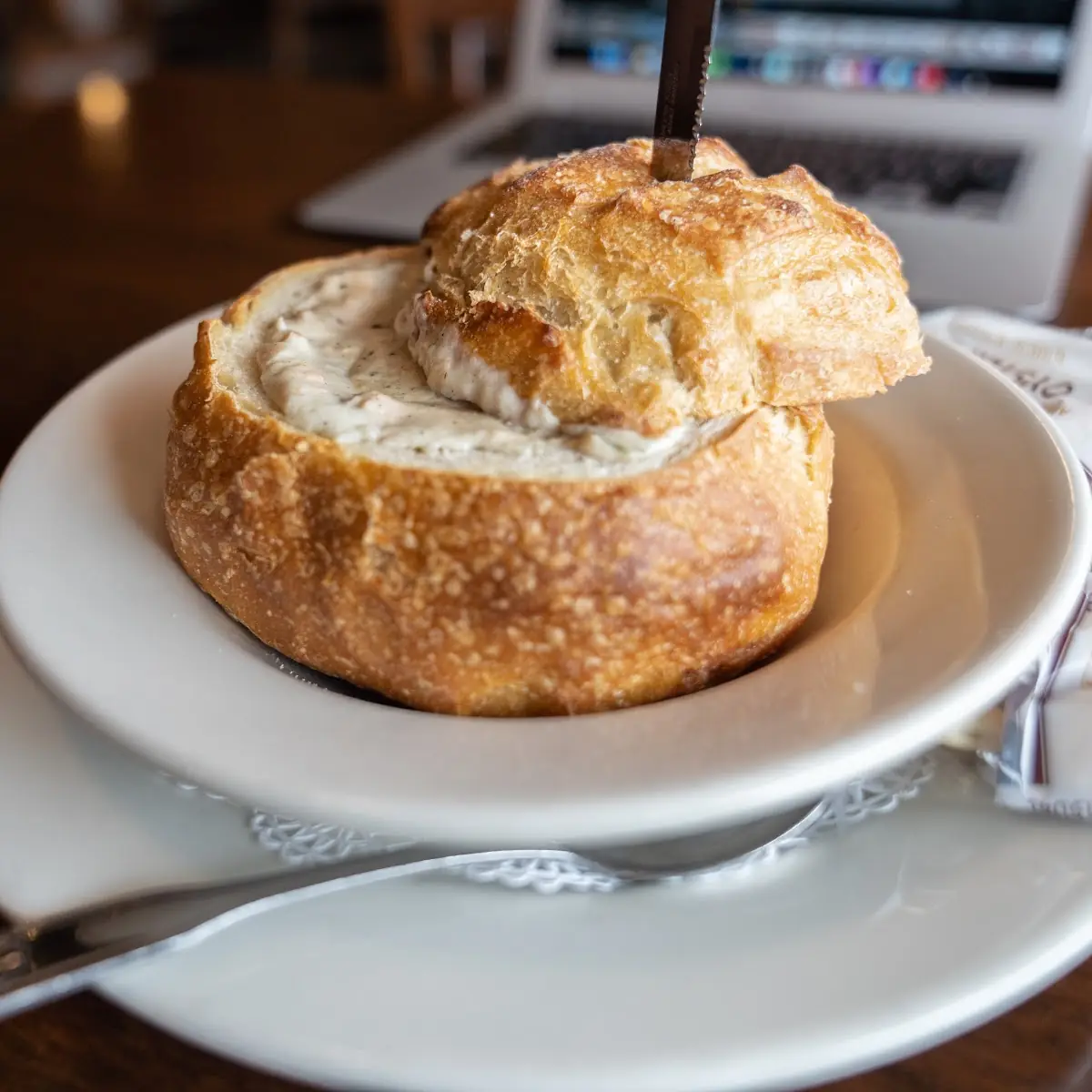 Clam Chowder in Cannery Bread Bowl