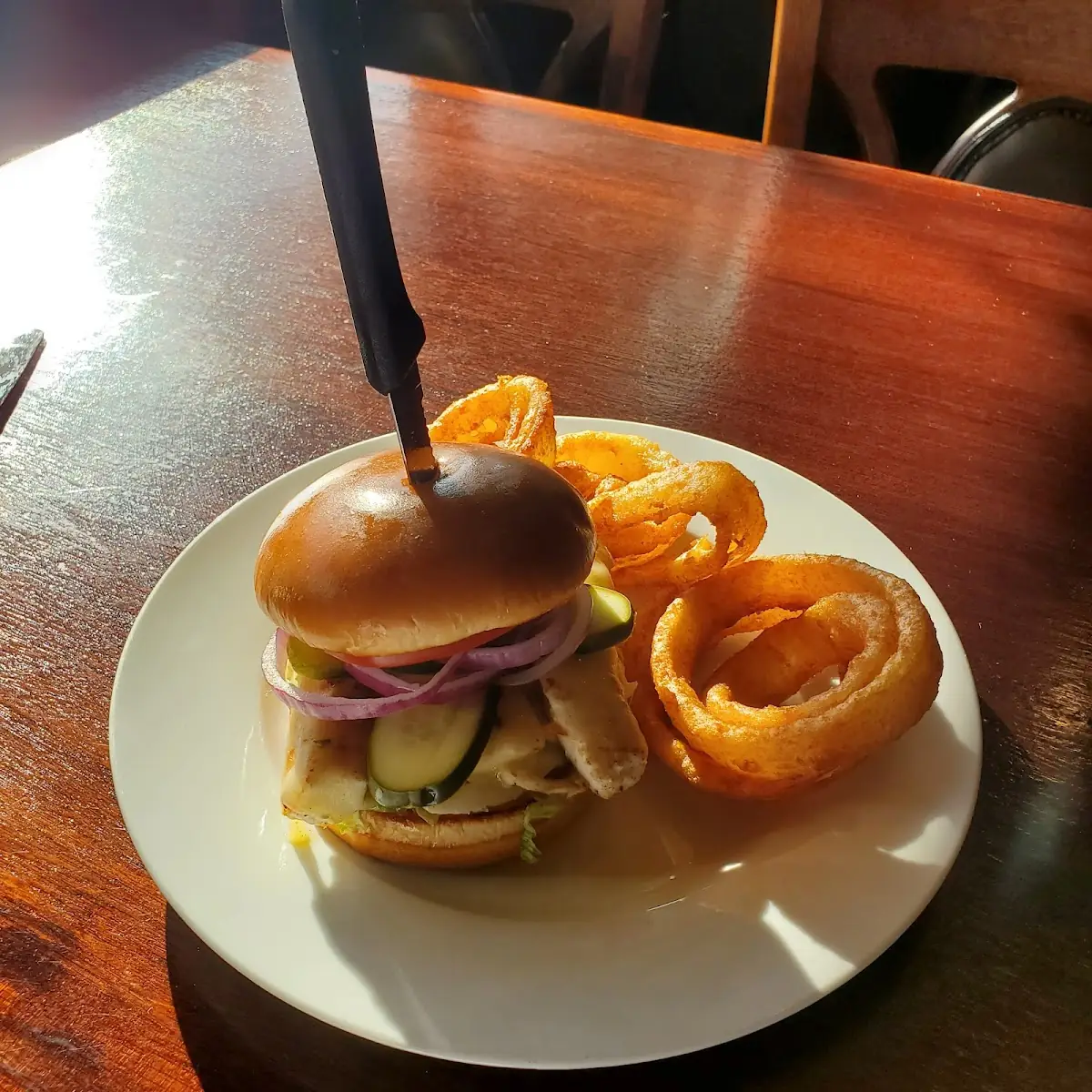 Halibut Sandwich and Onion Rings