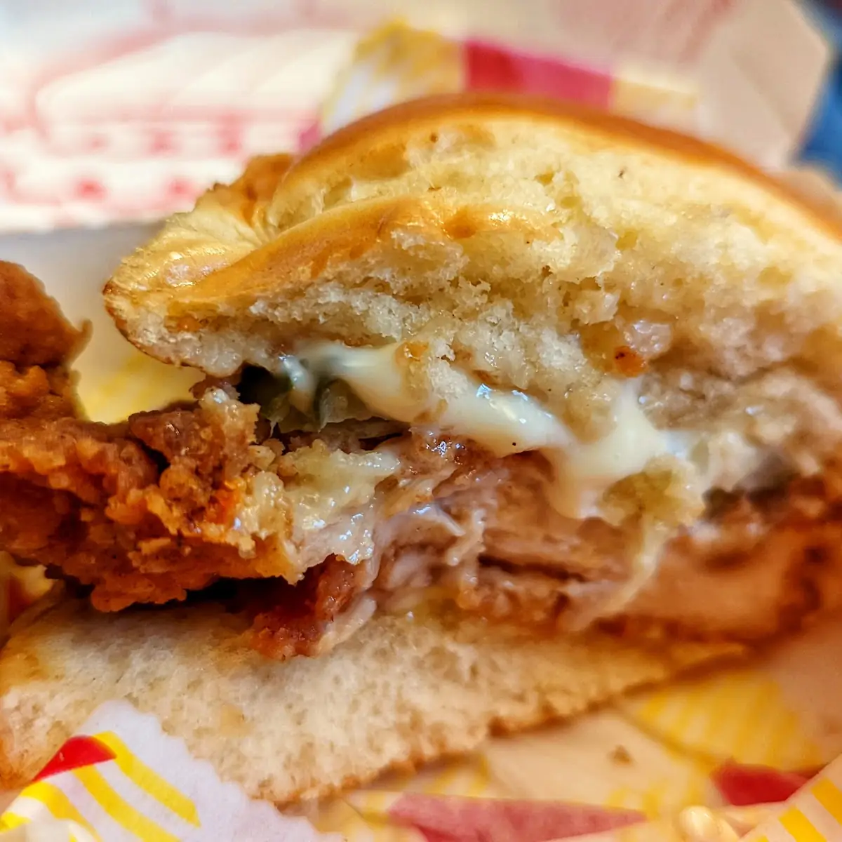 Spicy Chicken Sandwich Cut in Half