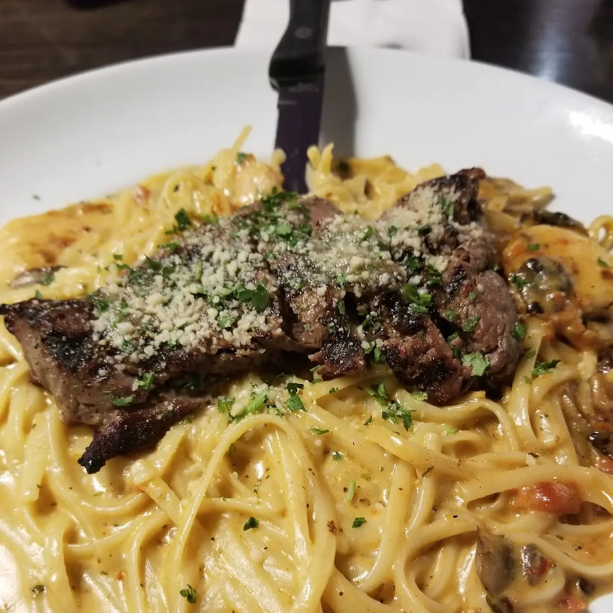 Bistro Steak & Shrimp Alfredo Linguine