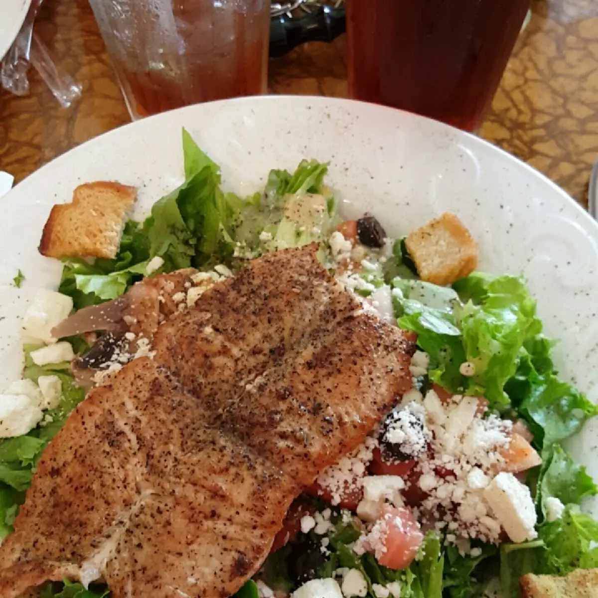 Greek Salad with Salmon Fillet