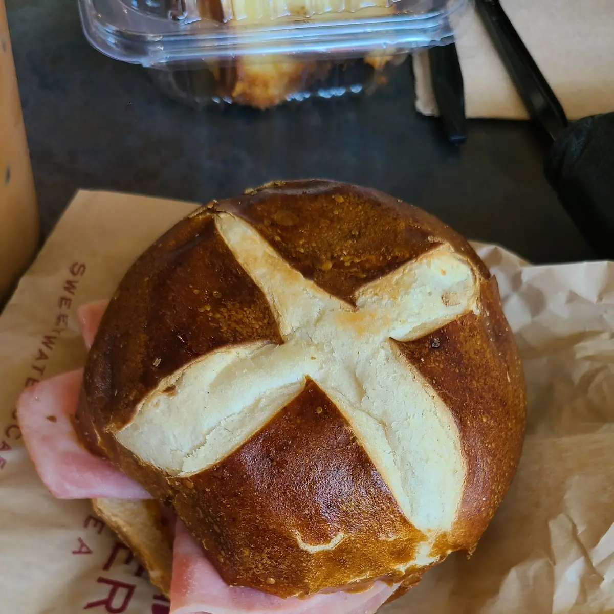 Pretzel Bun Ham and Cheese Sandwich