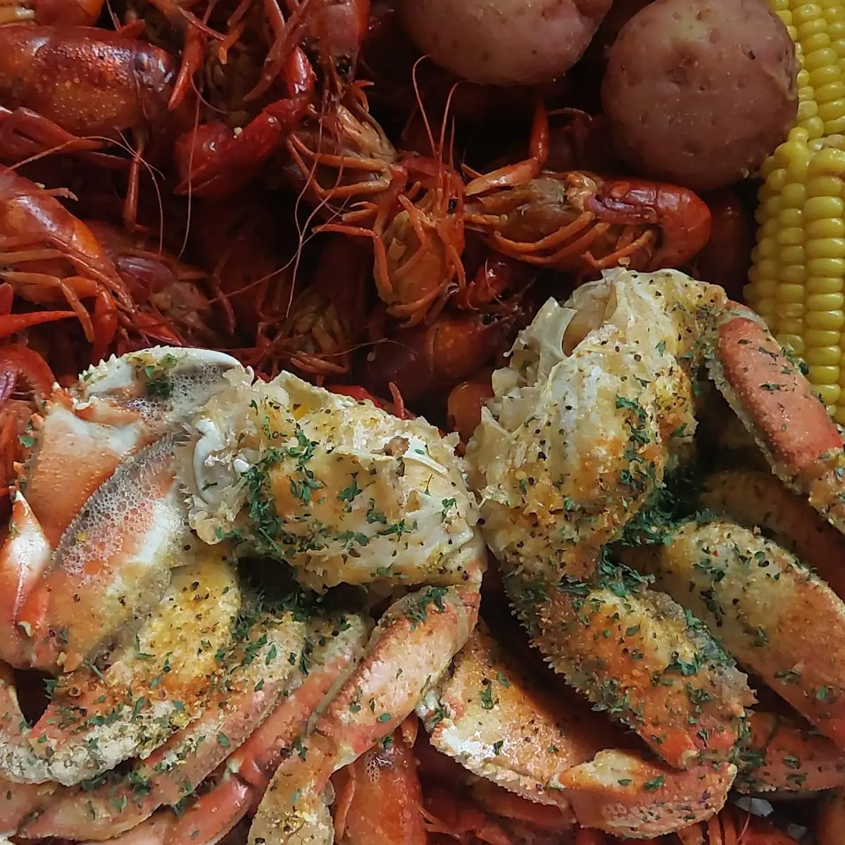 Boiled Crawfish and Dungeness Crab