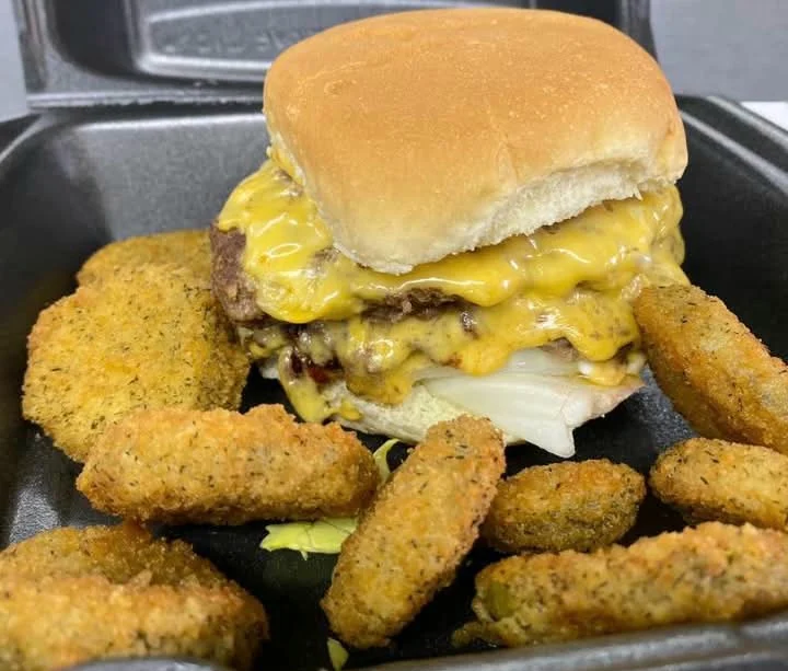 Double Cheeseburger and Fried Pickles