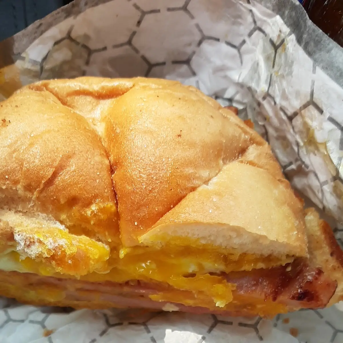 Egg Ham and Cheddar Breakfast Sandwich
