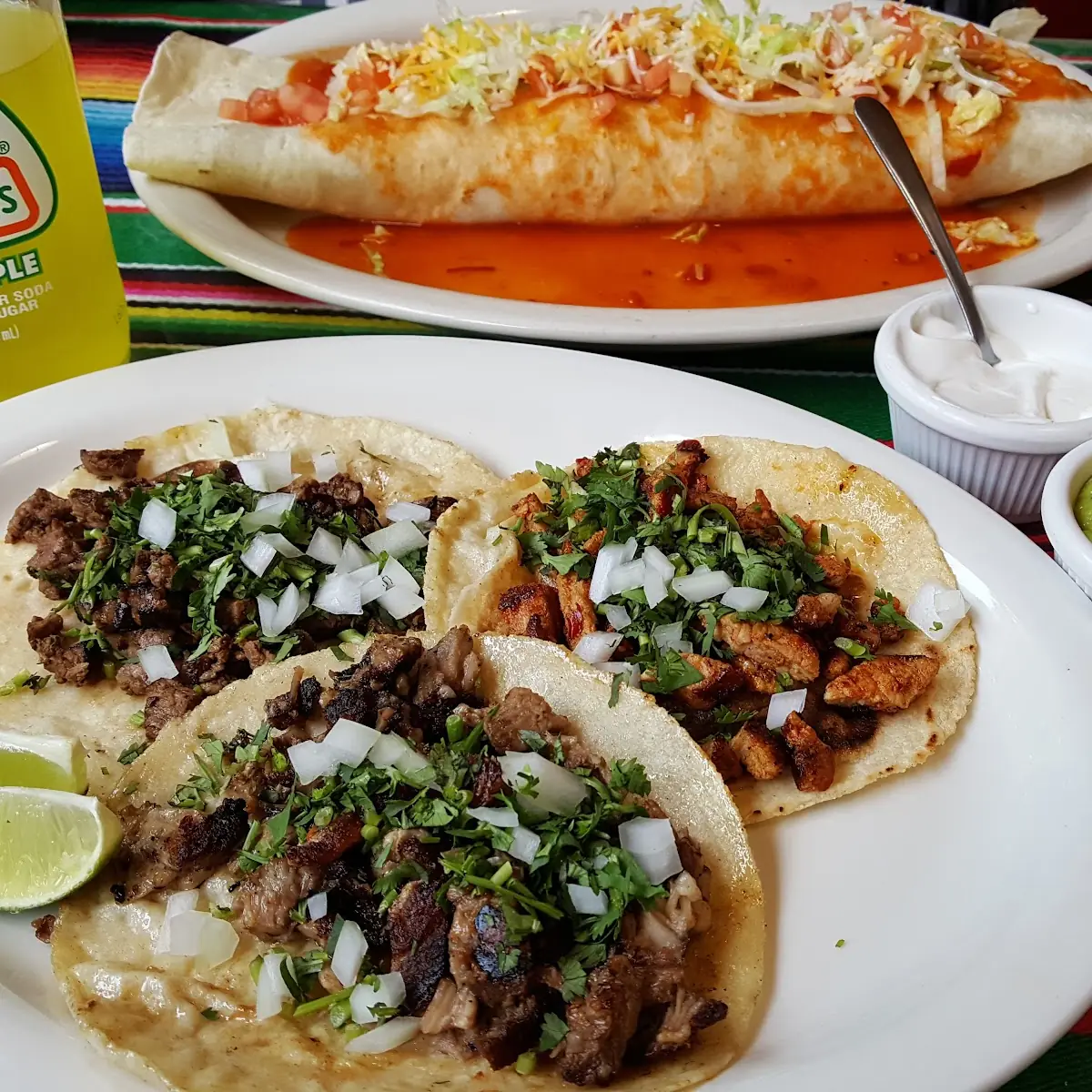 Carne Asada Tacos and Beef Burrito