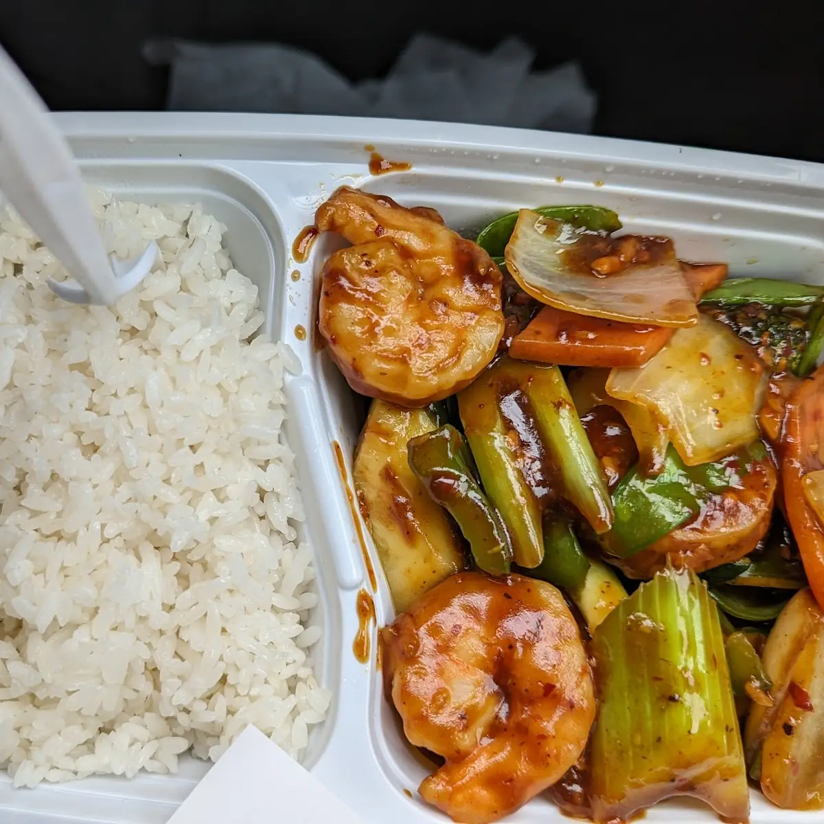 Hunan Shrimp with White Rice