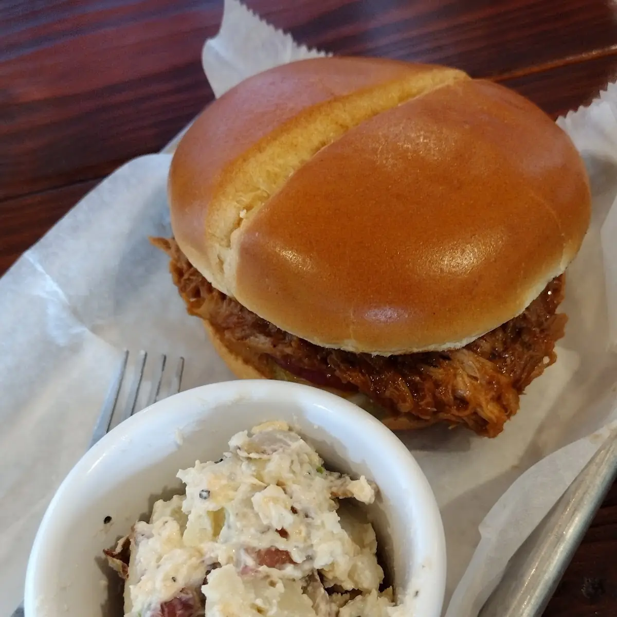 Pulled Pork Sandwich with Loaded Potato Salad