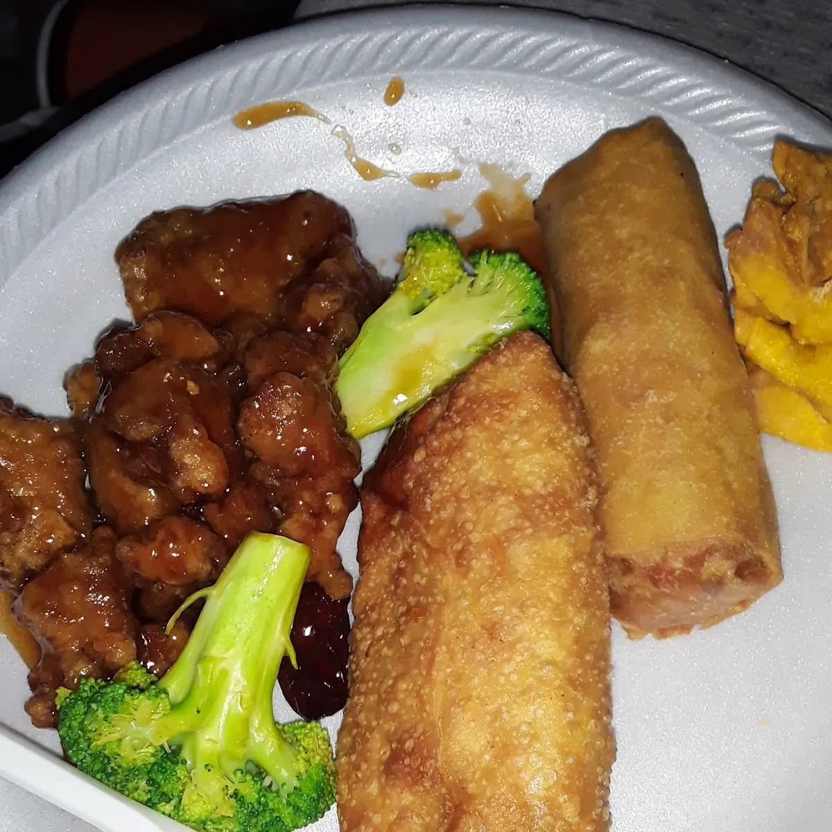 Assorted Vegetables Spring and Shrimp Roll Crab Rangoon and General TSO Chicken