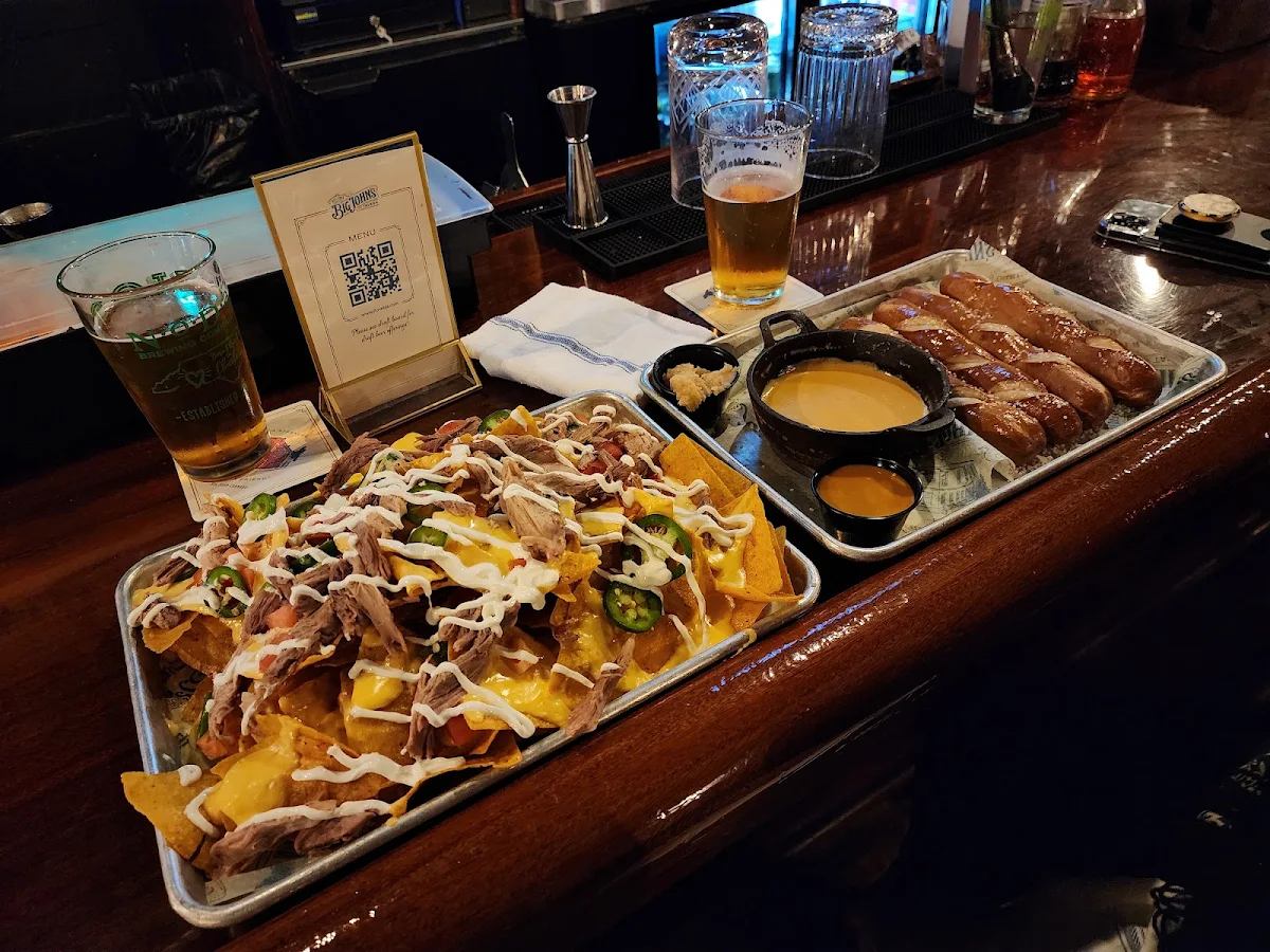 Duck Nachos and Bavarian Pretzel