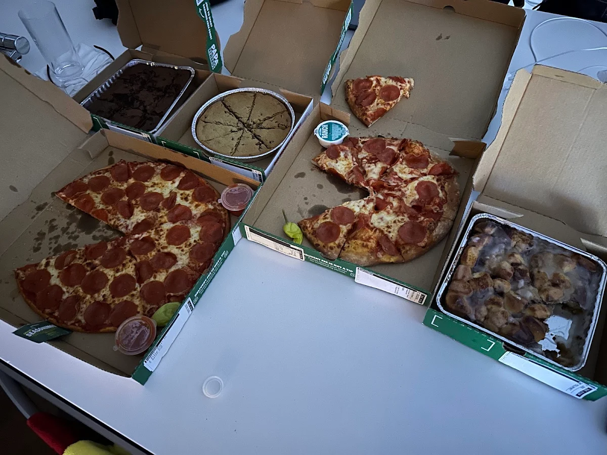 Thin Crust Pepperoni Pizza with Cinnamon Roll Dessert