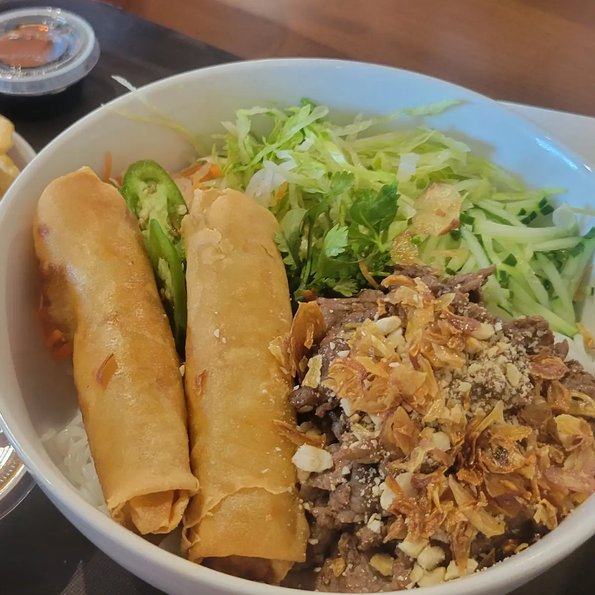 Vermicelli Noodle Bowl with Egg Rolls