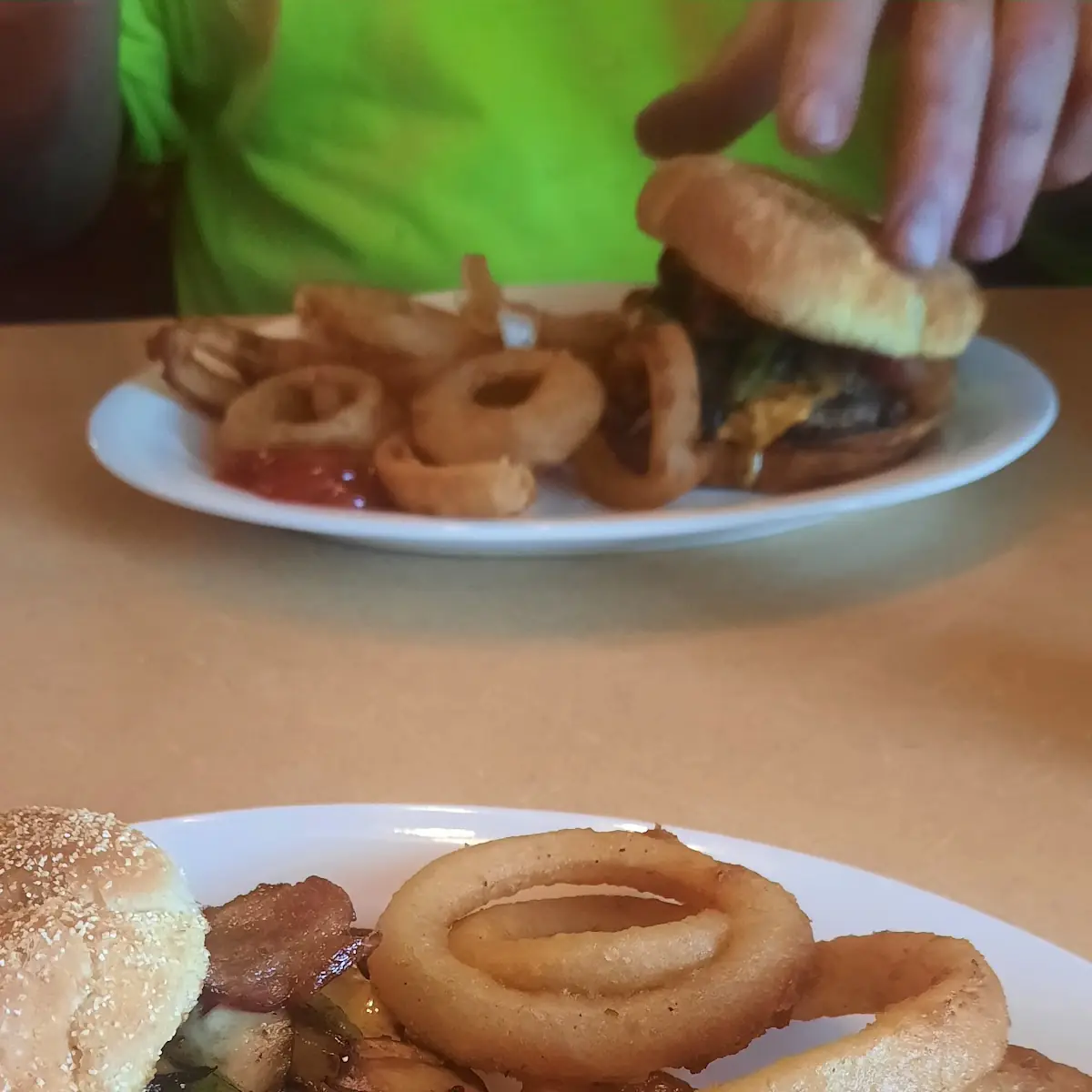 Loaded Burger with Onion Rings