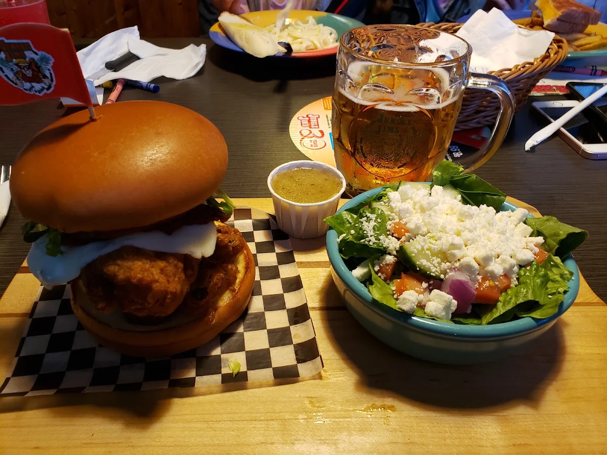 Inferno Chicken Sandwich with Greek Salad Holders the Olives