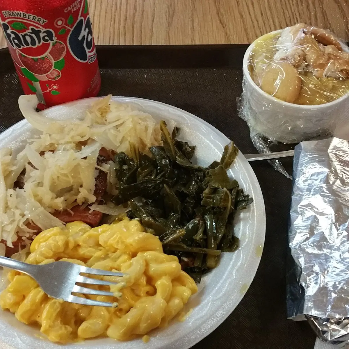 Greens Cabbage and Mac and Cheese