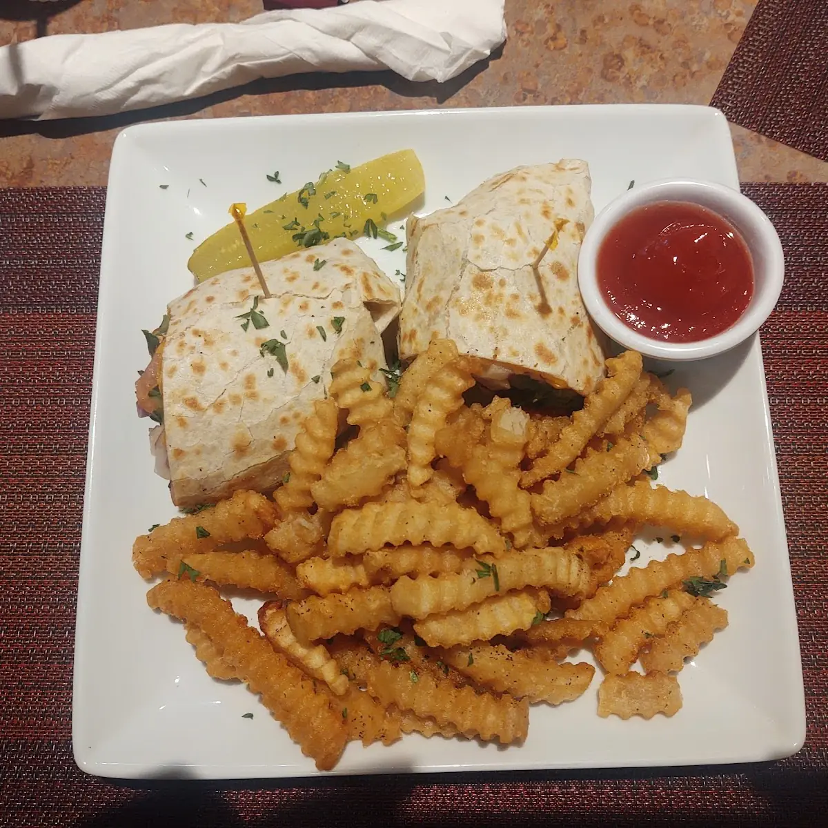 Buffalo Chicken Wrap and Fries