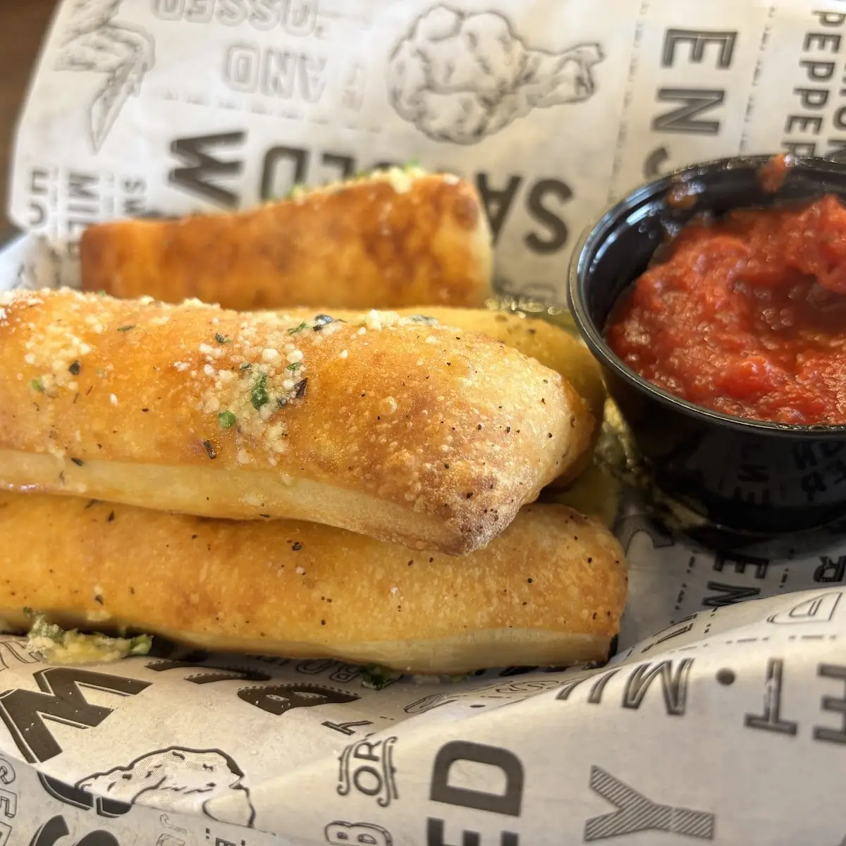 Baked Cheese Breadsticks with Marinara Sauce