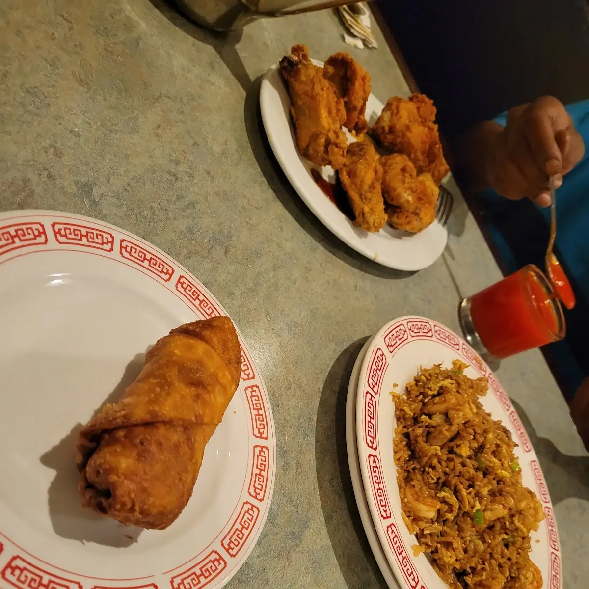 Combination Fried Rice with a Beef Egg Roll