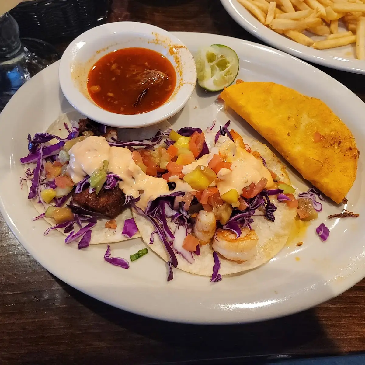 Shrimp Fish and Birria Taco