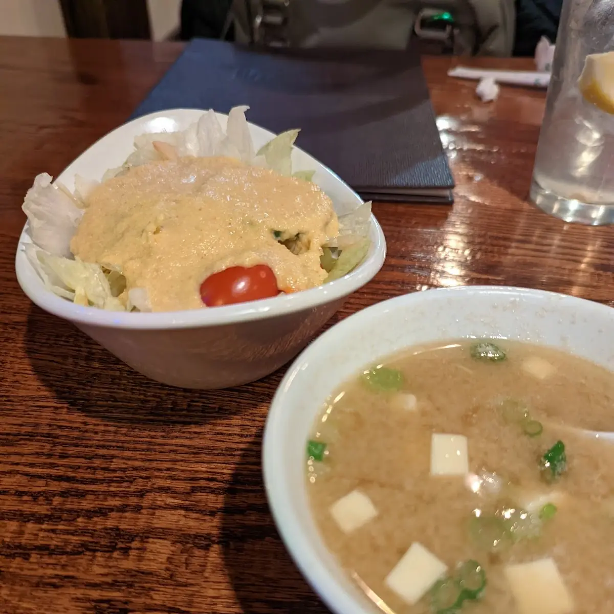 Miso Soup and Salad with Ginger Dressing