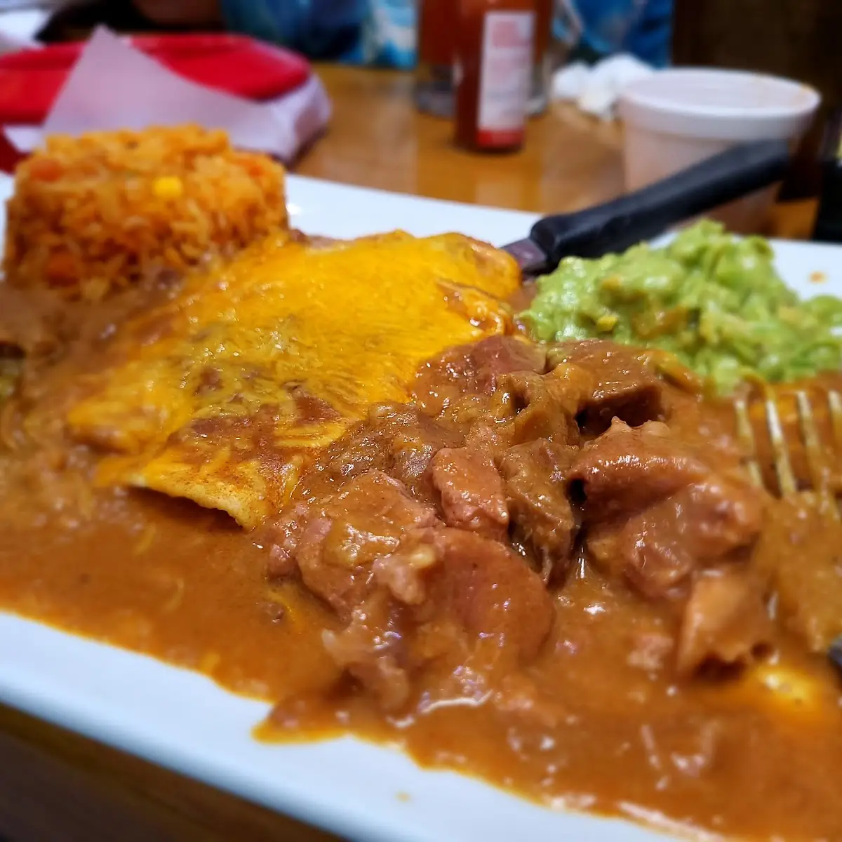 Carne Guisada Plate with Enchiladas