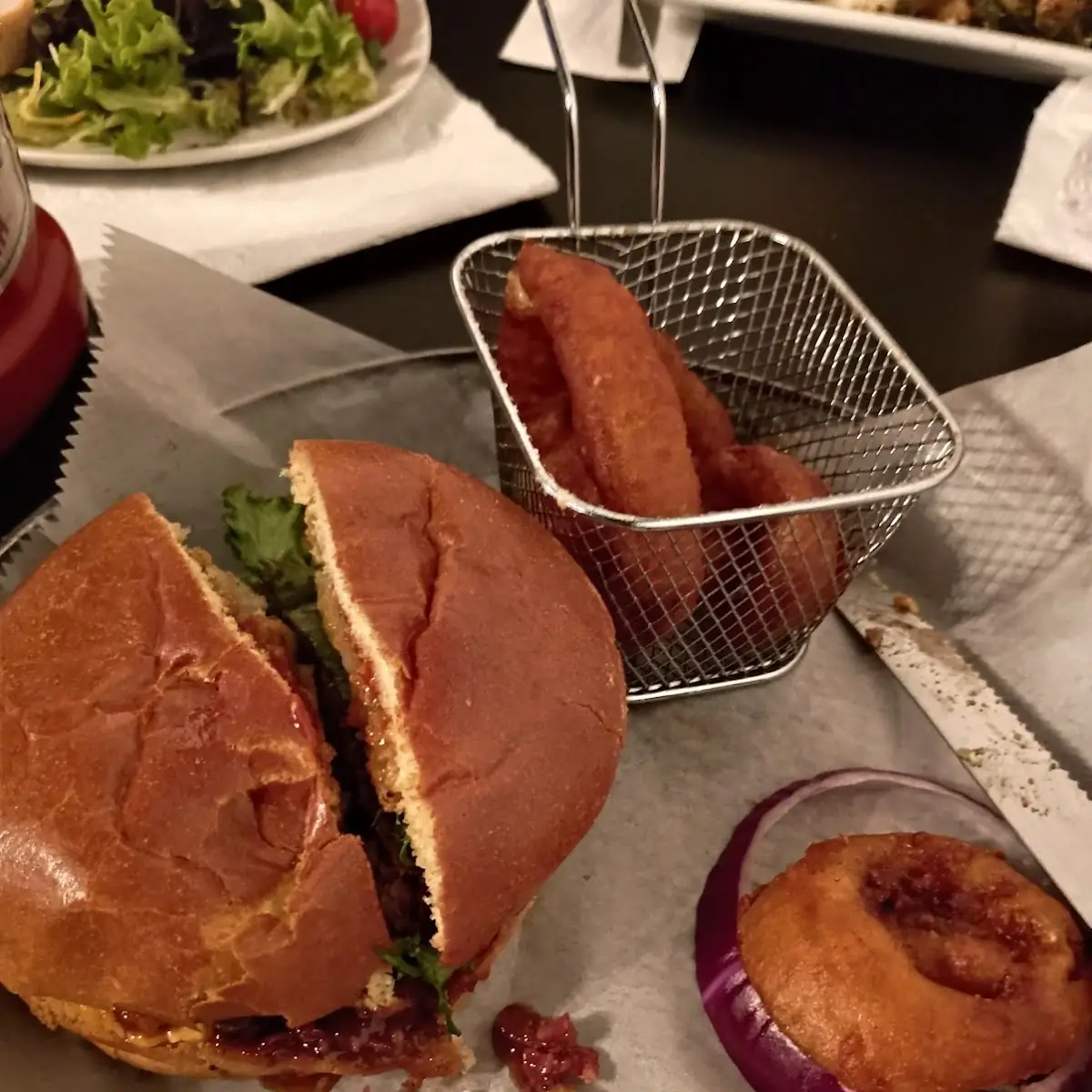 Burger with Onion Rings