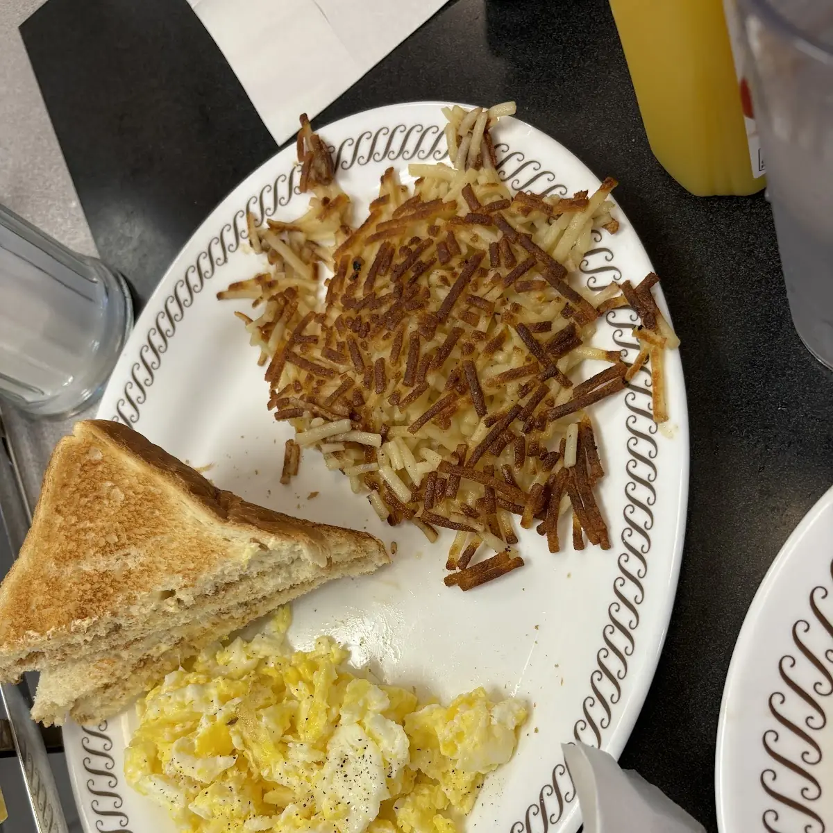 All Star Waffle Scrambled Eggs with Cheese Hashbrown Toast and Bacon