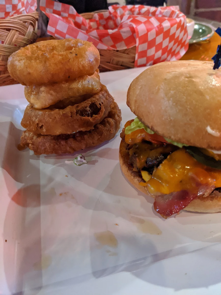 Pub Burger and Onion Ring Basket
