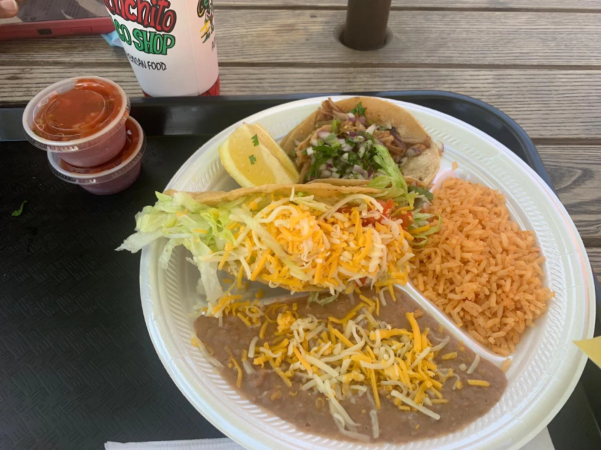 Beef Taco Tostada and Enchilada Plate