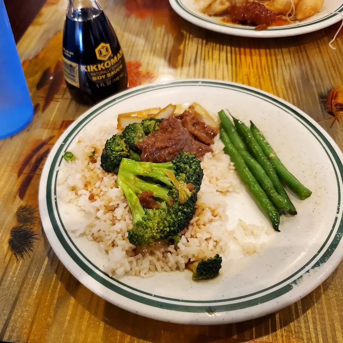 Broccoli Beef over Rice and Green Beans