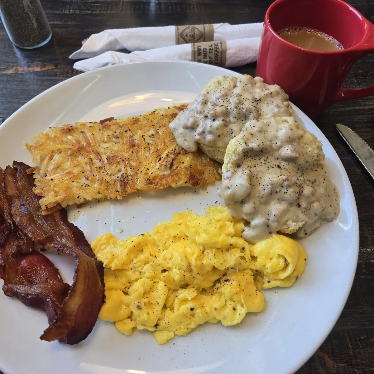 Bacon Hash Browns and Toast