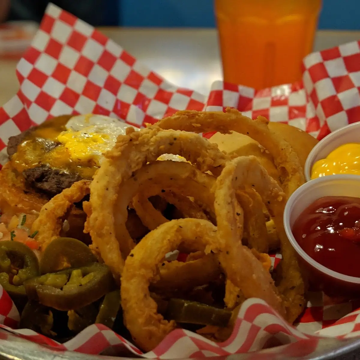 ½ Pound Burger w Egg Onion Rings