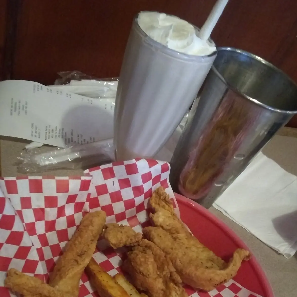 Chicken Tenders and Vanilla Shake