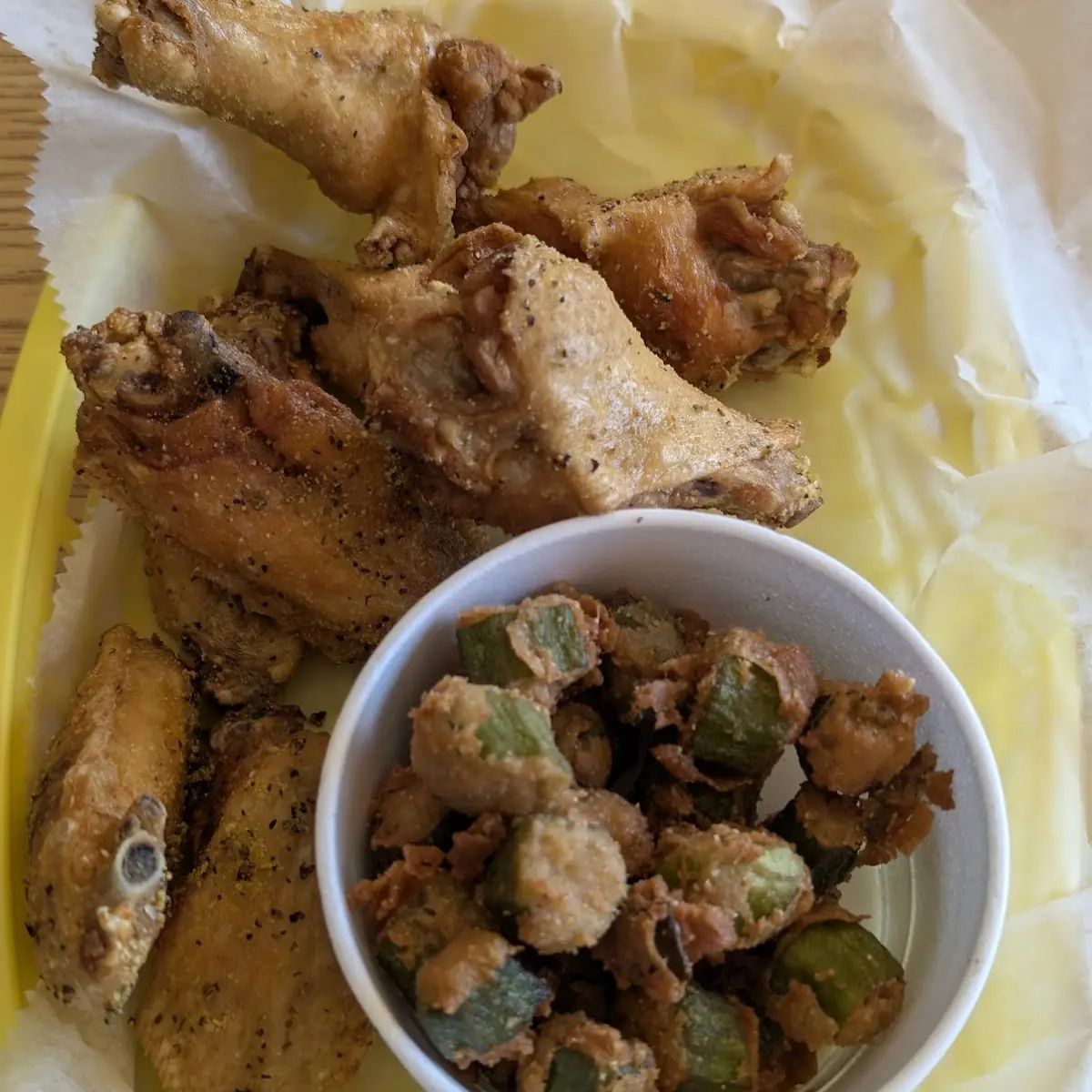 Lemon Pepper Wings and Fried Okra