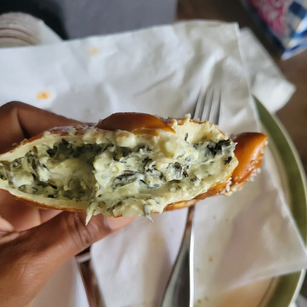 Spinach and Artichoke Dip Stuffed Pretzel