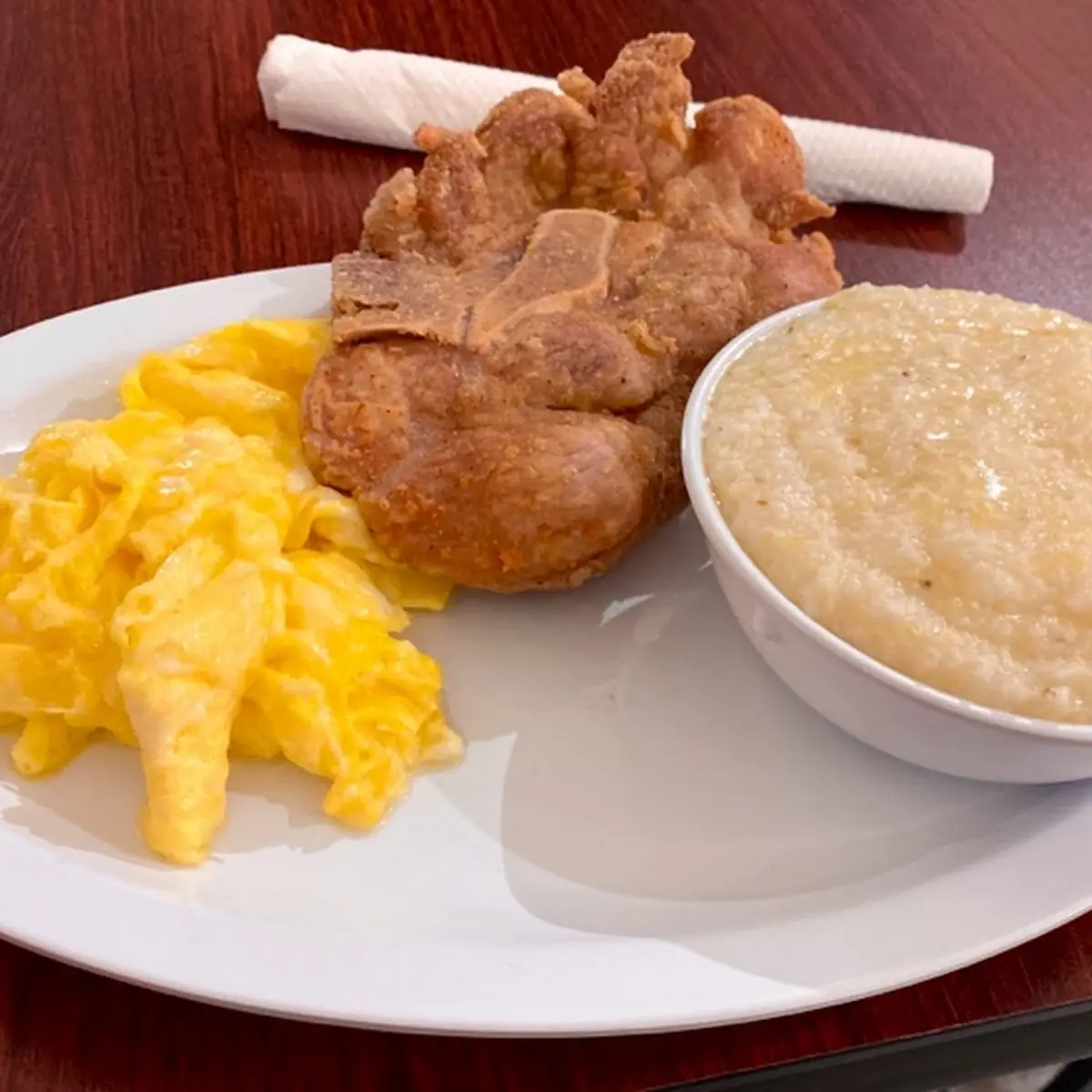 Fried Pork Chop Grits Scrambled Eggs