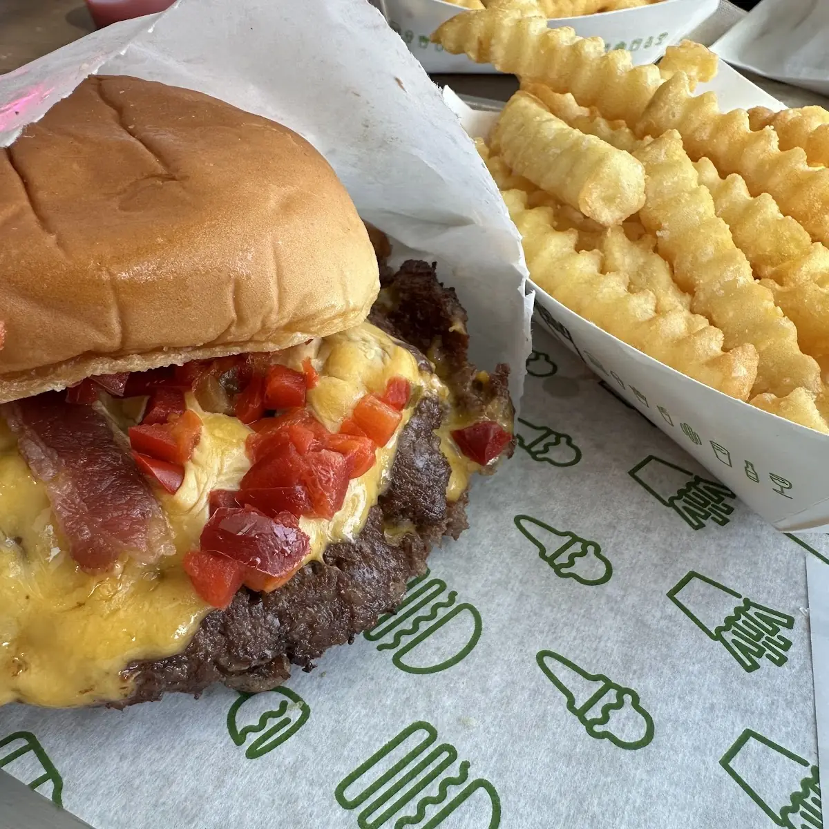 Smoke Shack Burger and Fries with Strawberry Lemonade Strawberry Shake
