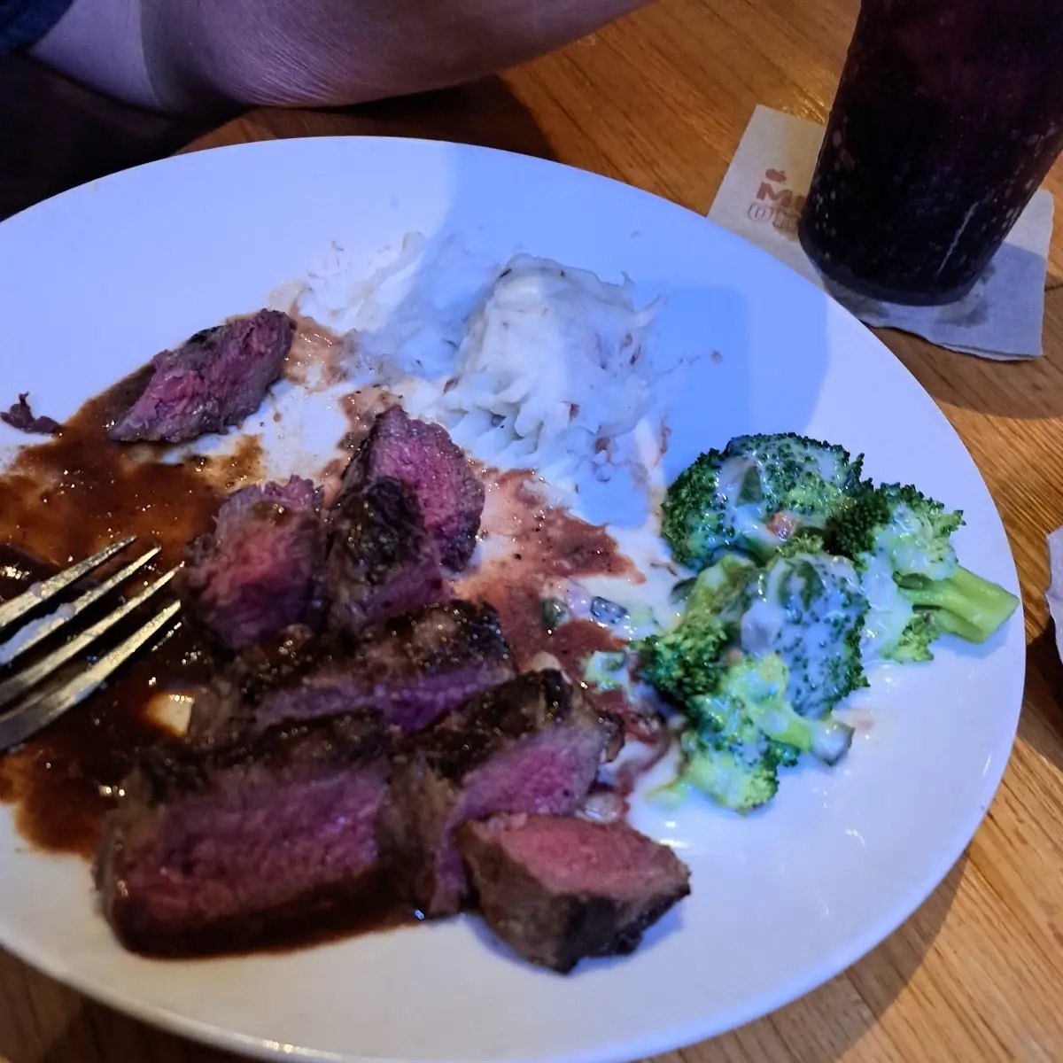 Steak Medium Broccoli & Cheese Sauce Mashed Potatoes Baked Potato Flavor Real Ingredients on Last