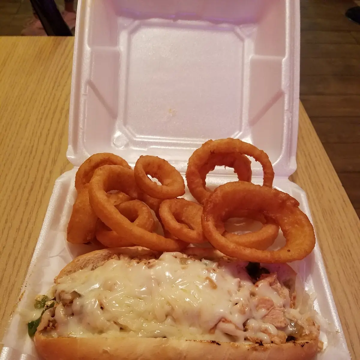 Chicken Philly Sandwich with Onion Rings