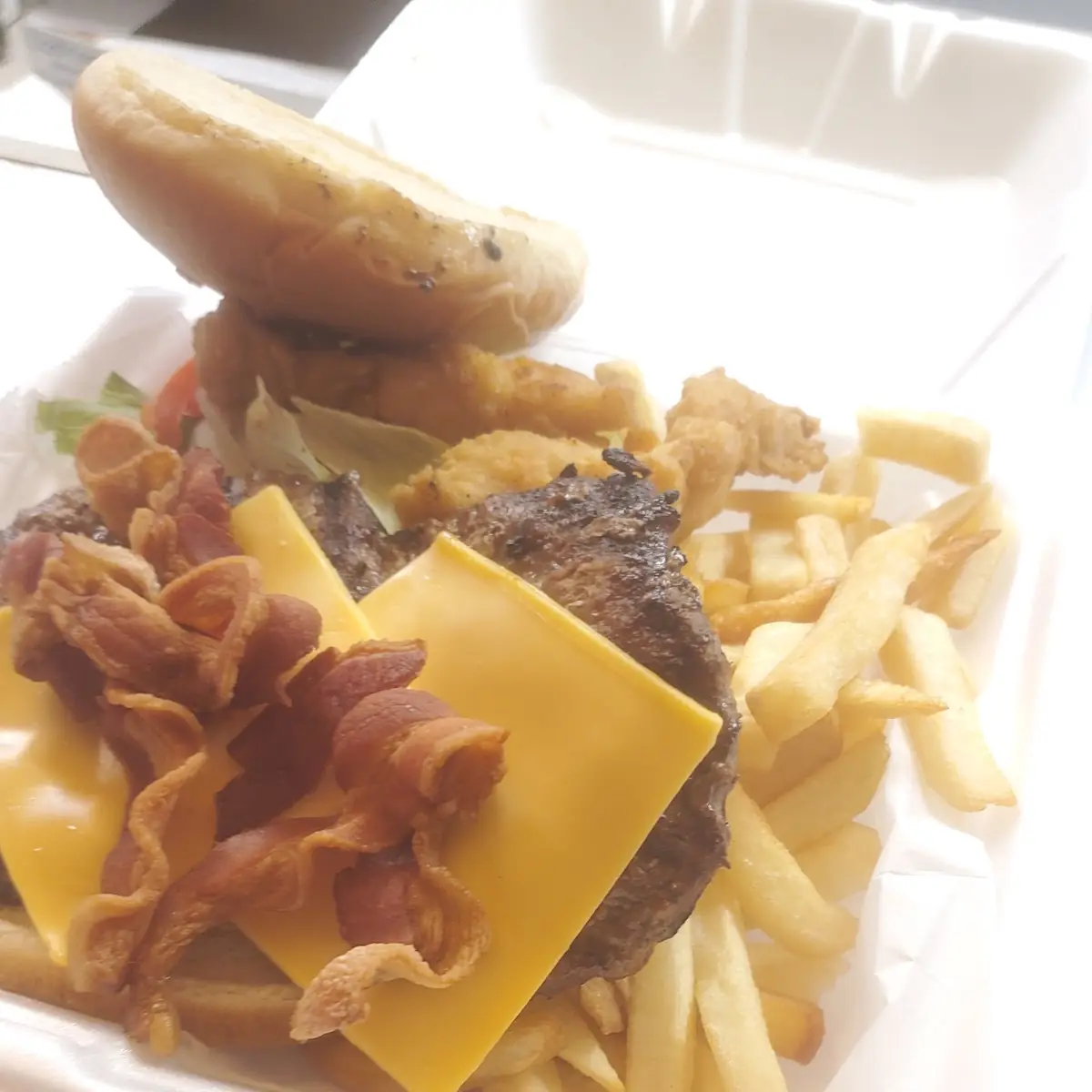 Double Quarter Pound Cheese Burger with Fries and Chicken Strips