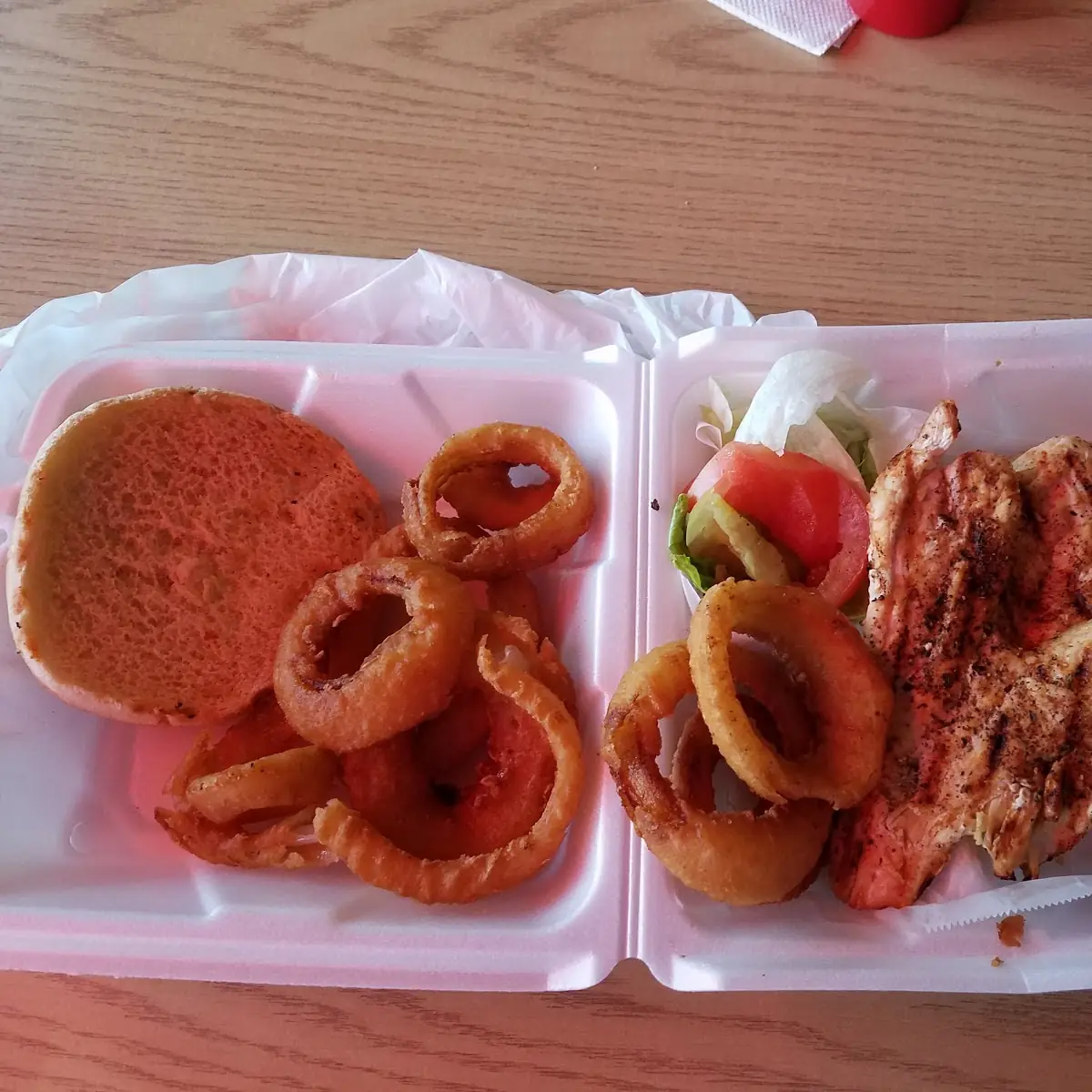 Grilled Chicken Sandwich with Onion Rings
