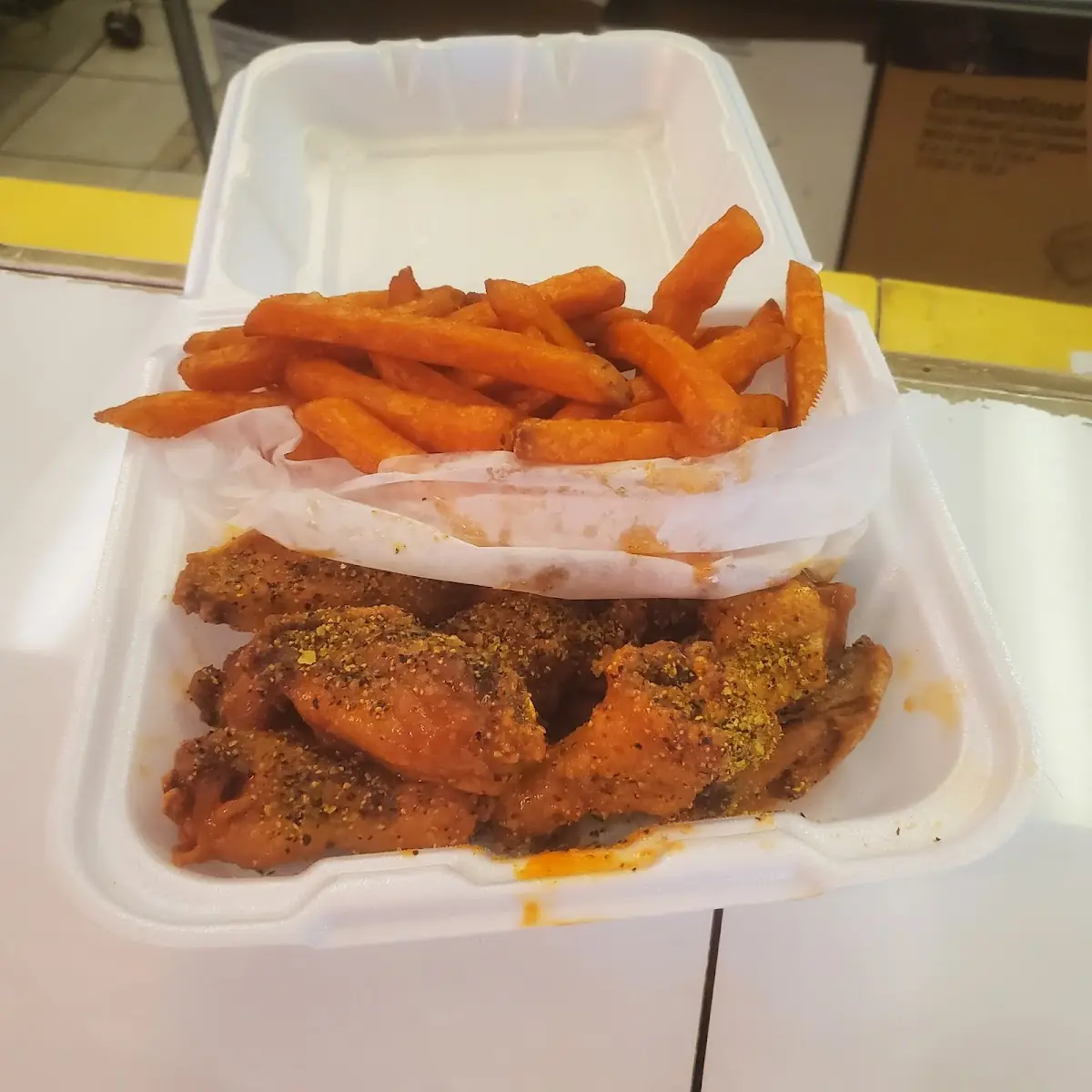 Hot Lemon Pepper Wings with Sweet Potatoes Fries